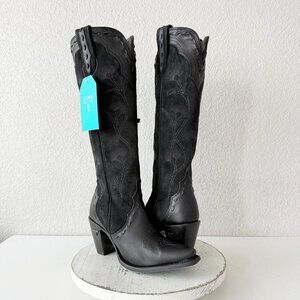 Lane Boots Tessa Knee High Cowboy Boots Black Suede & Leather Snip Toe Tall Sz 7